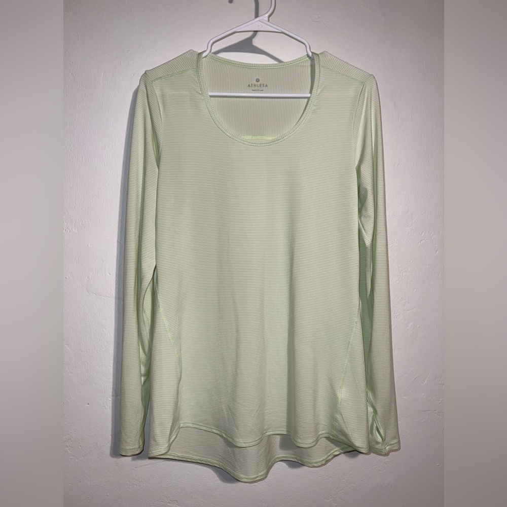 NWoT Athleta Women's Pale Lime Green Striped Long Sleeve Lightweight Breathable
